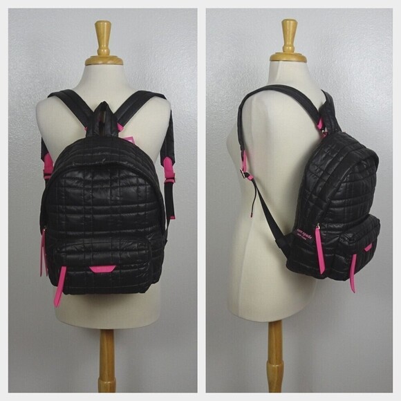 Kate Spade NY Softwear Quilted Nylon Medium Backpack Laptop Bag Black Pink NWT main image 11
